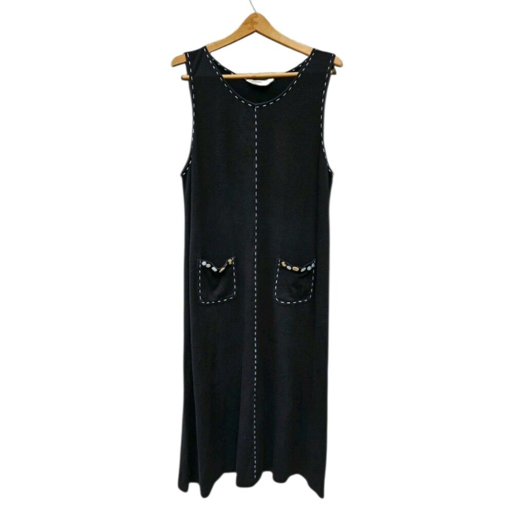 Bechamel Black Maxi Jumper Dress Button Pockets Black Large Lagenlook Boho
